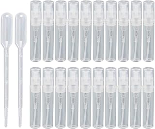 20 Pieces 3ml Portable Refillable Spray Bottle Clear Plastic Spray Bottle Cute Sample Vial Cosmetic Atomizers Spray Bottle Container with 2 Pieces 3ml Dropper for Perfume Essential Oils (3ml)
