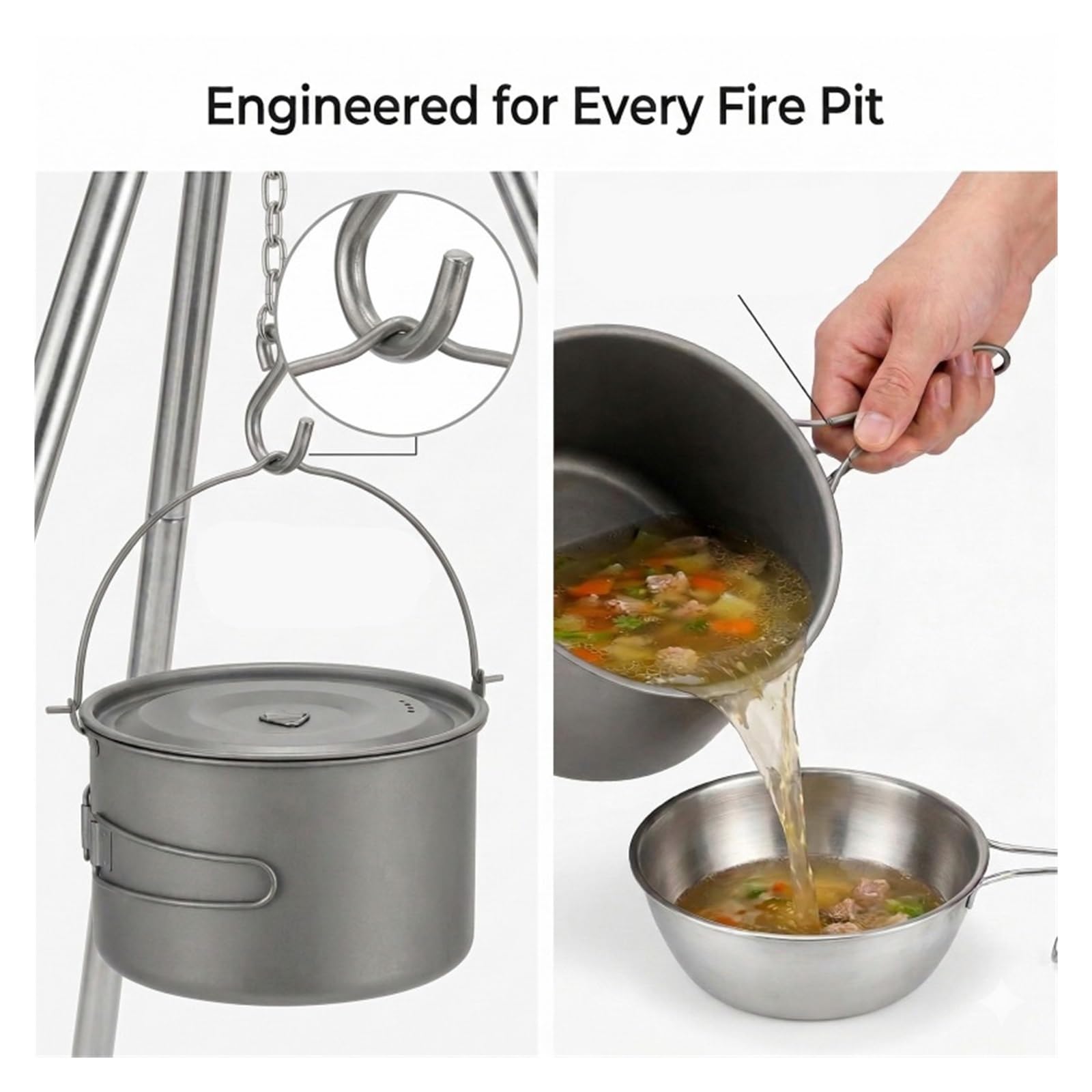 Generisch Compatible con Olla Colgante for Acampar, 1,25 L, 8L, 3L, Cocina al Aire Libre Tapa, asa Plegable, mochilero, fogata de Picnic