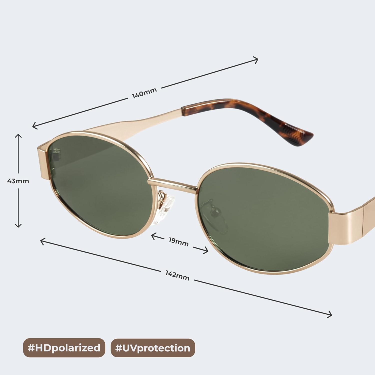 livho Retro Polarized Sunglasses - UV400 Protection, Oval Shape, Metal Frames - Matching Soft Case Inlcuded - Image 5