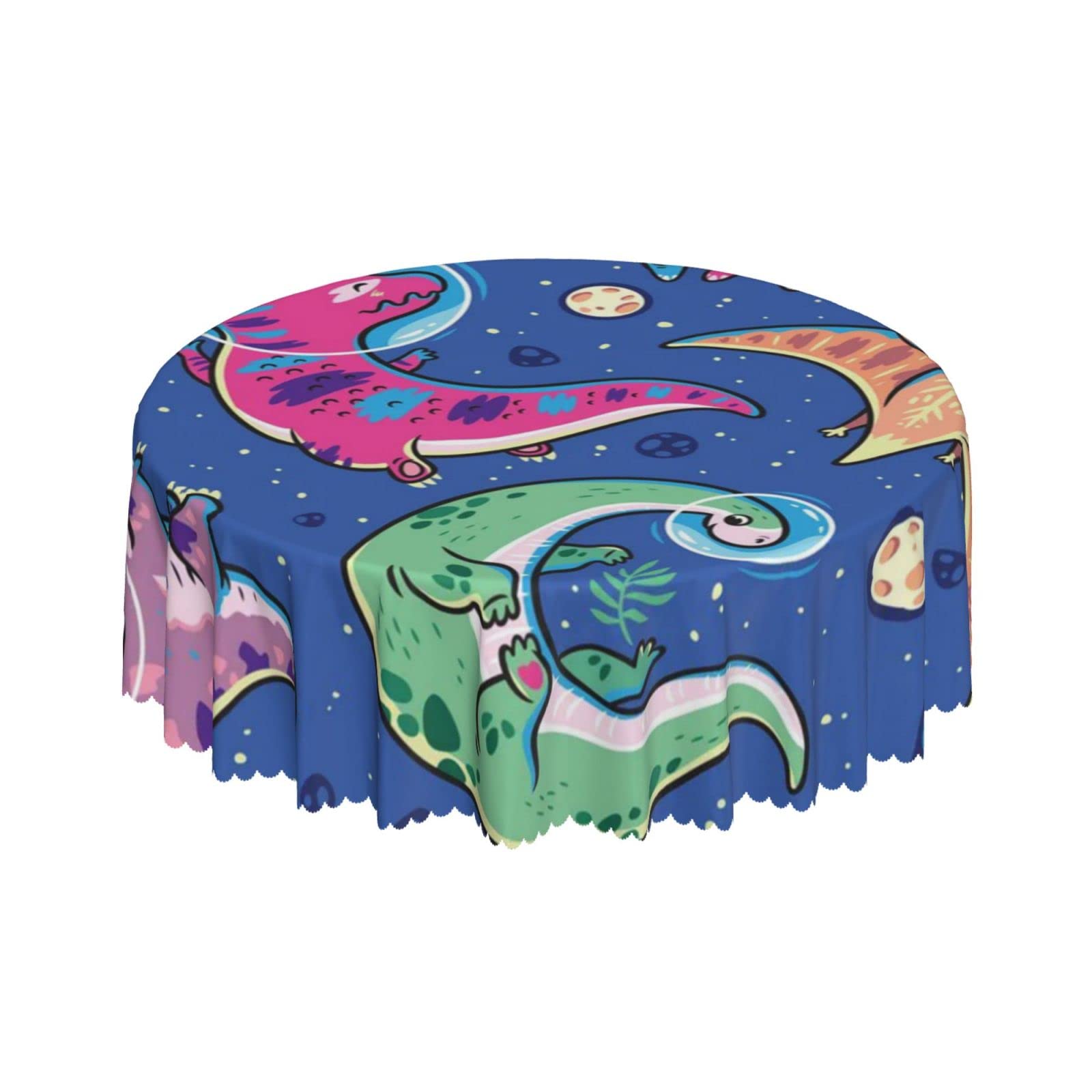 Lsjuee Funny Cartoon Cute Dinosaur Blue Round Tablecloth 60 Inch Printed Washable Tablecloth for Dining Party Holiday Fall Home Decorative
