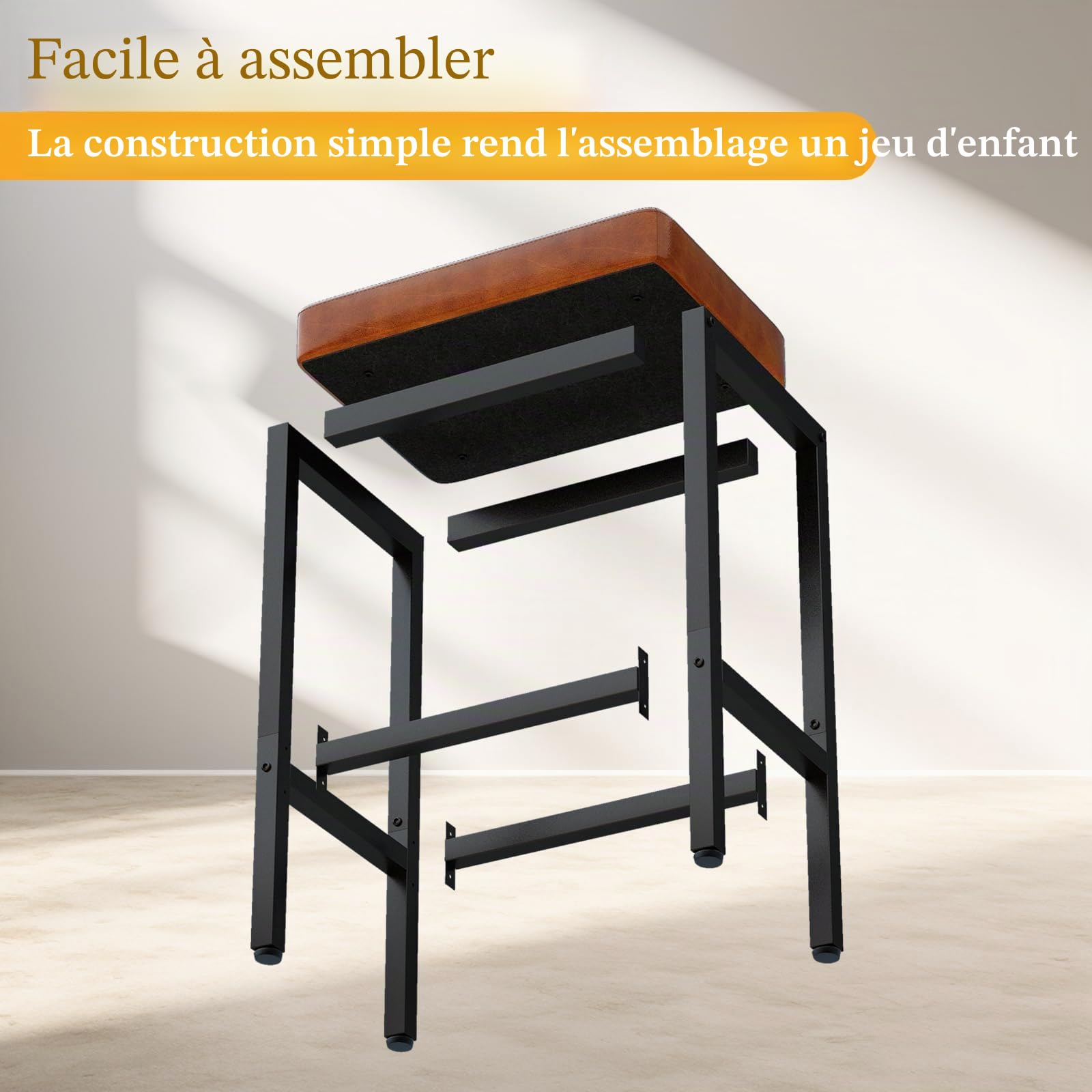 YMYNY Tabouret Bar, 66 cm Tabouret de Bar Lot de 2, Brun Caramel Chaise de Bar, Cuir PU Tabourets de Bar, 6 cm Siège Rembourré, Cadre en métal, Chaise Haute Bar, Chaise Haute Cuisine, HBS513J