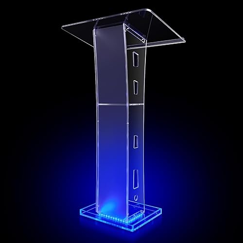 Thyle Soporte de podio transparente con podio claro transparente con estante de almacenamiento, púlpitos de podio acrílico para iglesias, atriles y