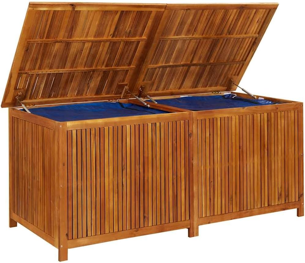 Outdoor Storage Box Solid Acacia Wood Patio Storage Chest 68.9 x 31.5 x 29.5 in with Waterproof Bag for Toy Storage Deck Box Delivery Boxes for Outside