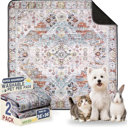 Image of Washable Pee Pads for Dogs, Reusable Puppy Potty Training Pads, Ultra-Absorbent Thick Waterproof Leak-Proof Non-Slip Pads & Mat for Crate, Playpen, Floor, Whelping & Housebreaking , 2 Pack 36 inchx36 inch