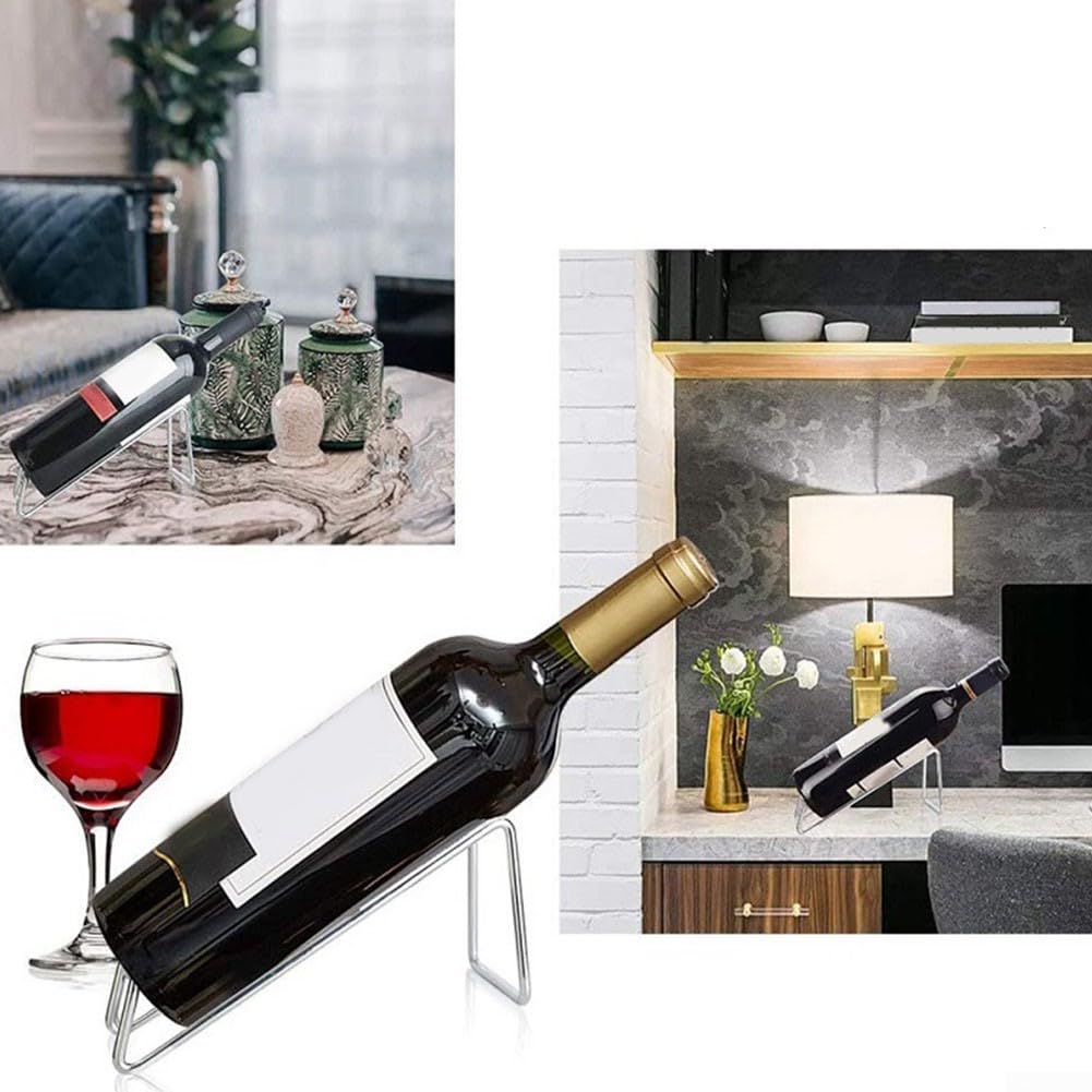 4 supporti per bottiglie di vino, portabottiglie in metallo, espositore per bottiglie di vino e liquori (argento)