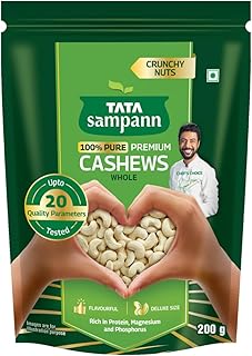 Tata Sampann Pure Cashews Whole/Kaju, 200g, Nutritious & Delicious, Premium Kaju nuts, Rich in Protein, Magnesium & Phosphorus, Deluxe Size & Crunchy Nuts