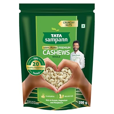 Tata Sampann Pure Cashews Whole/Kaju, 200g, Nutritious & Delicious, Premium Kaju nuts, Rich in Protein, Magnesium & Phos