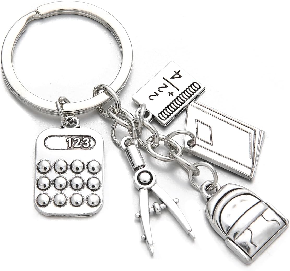 PHAETON 20PCS MathTeacher Gifts with School Supplies Charms, Calculator, Compass, Backpack Design, Architectural Engineer Teacher, Math Teacher Key Ring - Image 3