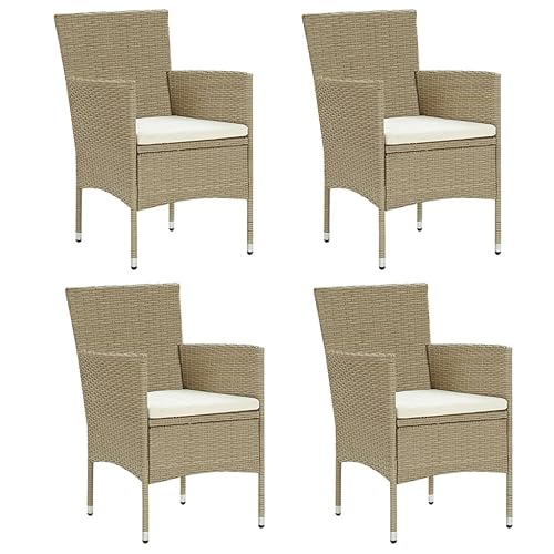 Garden Chair Set of 4, Beige Cream White Poly Rattan