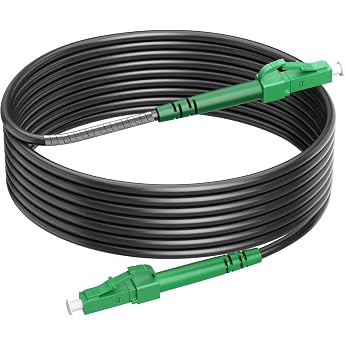 15M Armoured Fibre Optic Cable LC/APC to LC/APC Simplex Singlemode Armoured Fibre Optic Cable 9/125 m OS2 FTTH Fiber Optic Patch Cable for Indoor and Outdoor Use Black
