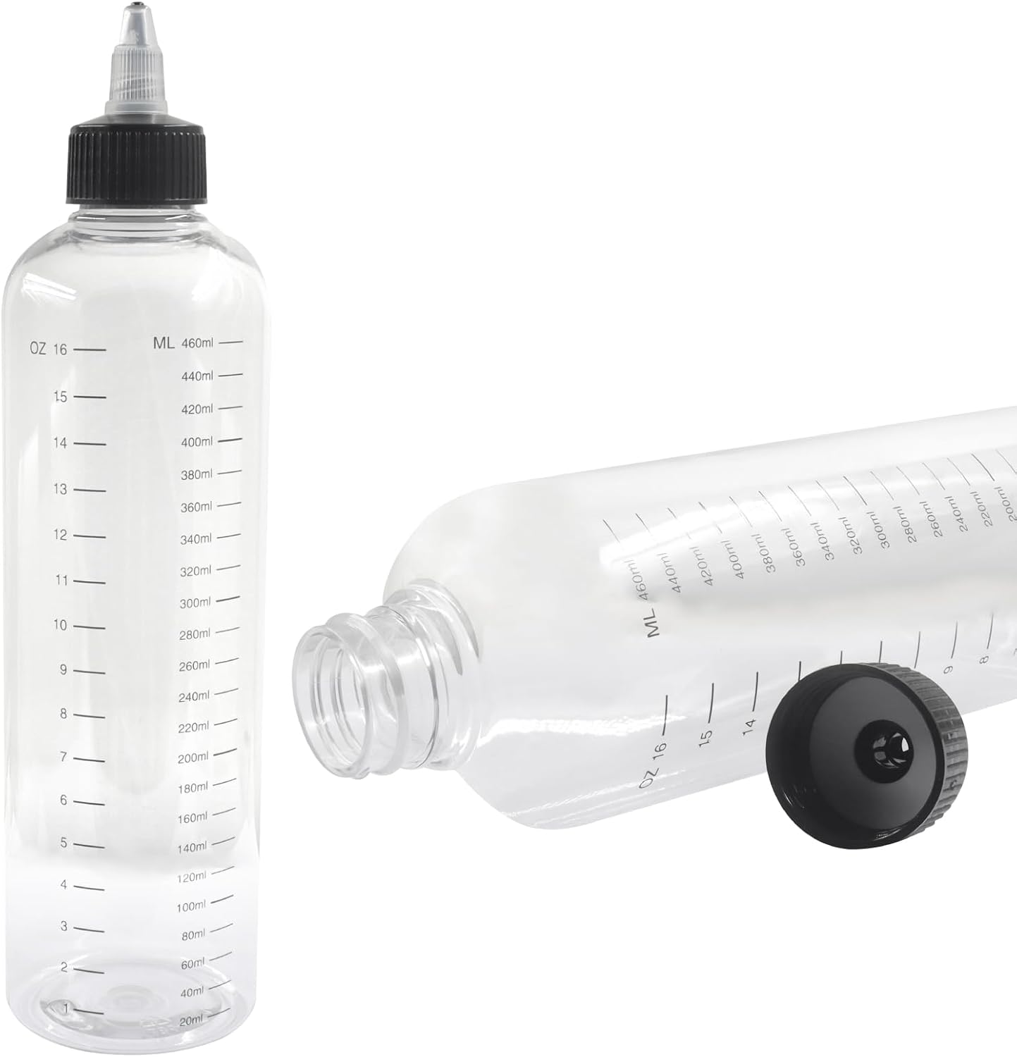 2Pcs Hair Dye Applicator Bottle, 16.9oz Measured Twist-On Top Tip Cap Hair Color Squeeze Bottle 460ml, Transparent Dyeing Tool for Hair Coloring/Salon Professionals