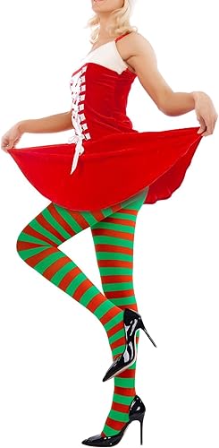 Miniatura 4 de Apragaz 3 pares de medias de rayas para mujer, leggings de bastón de caramelo, calcetines de longitud completa, medias de rayas rojas y blancas,