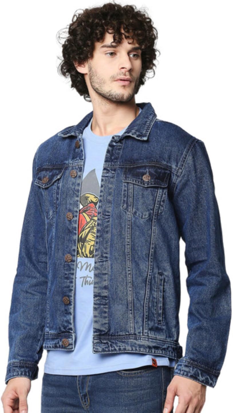 HIGH STAR Men's Cotton Full Jacket (HSJKT1182_D_Blue_Small)