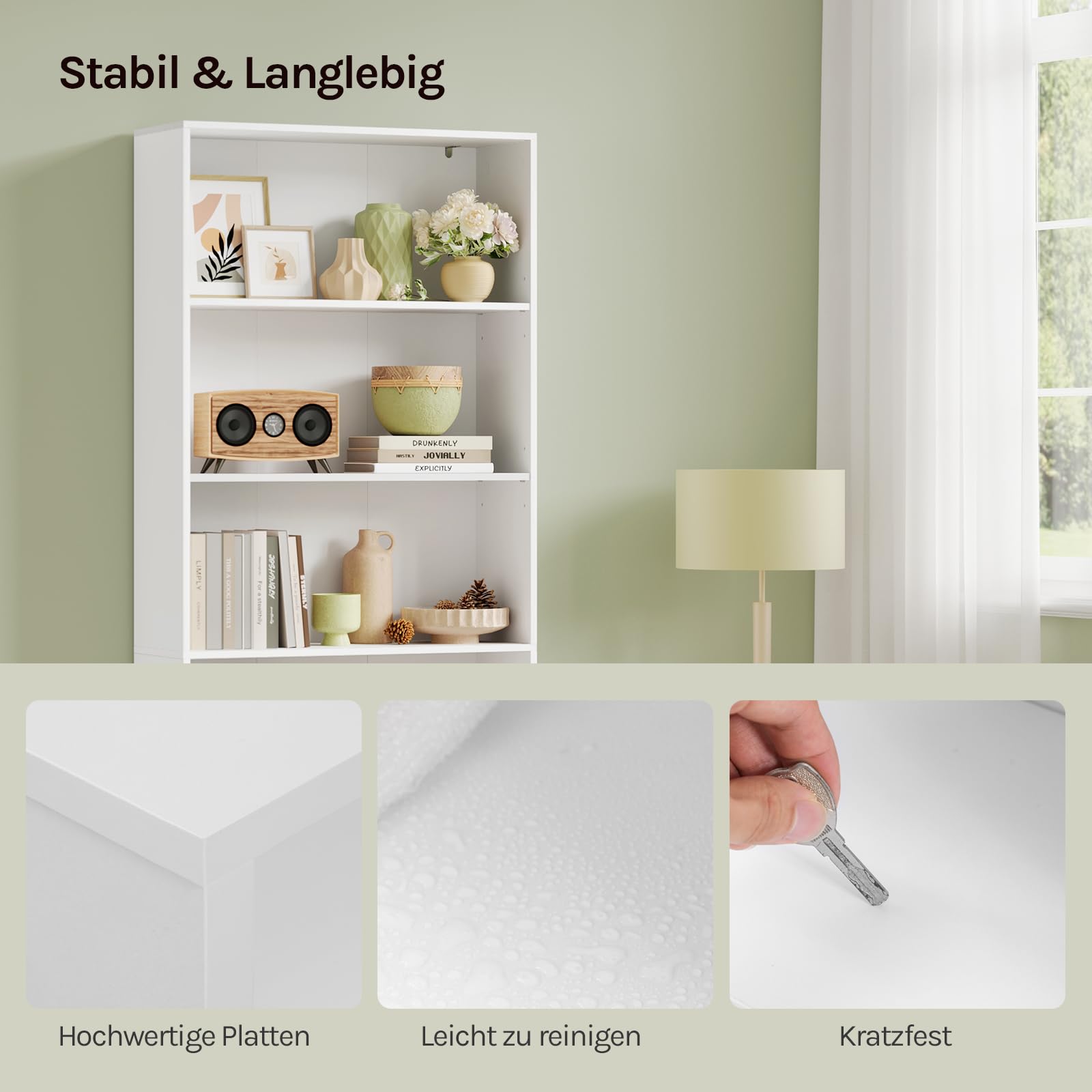 WOLTU Bücherregal, Regal mit 6 verstellbaren Ebenen, offenes Standregal, Raumteiler stehend, Aufbewahrungsregal für Wohnzimmer, Büro, Schlafzimmer, 60x180x23,5 cm, weiß，SK052ws