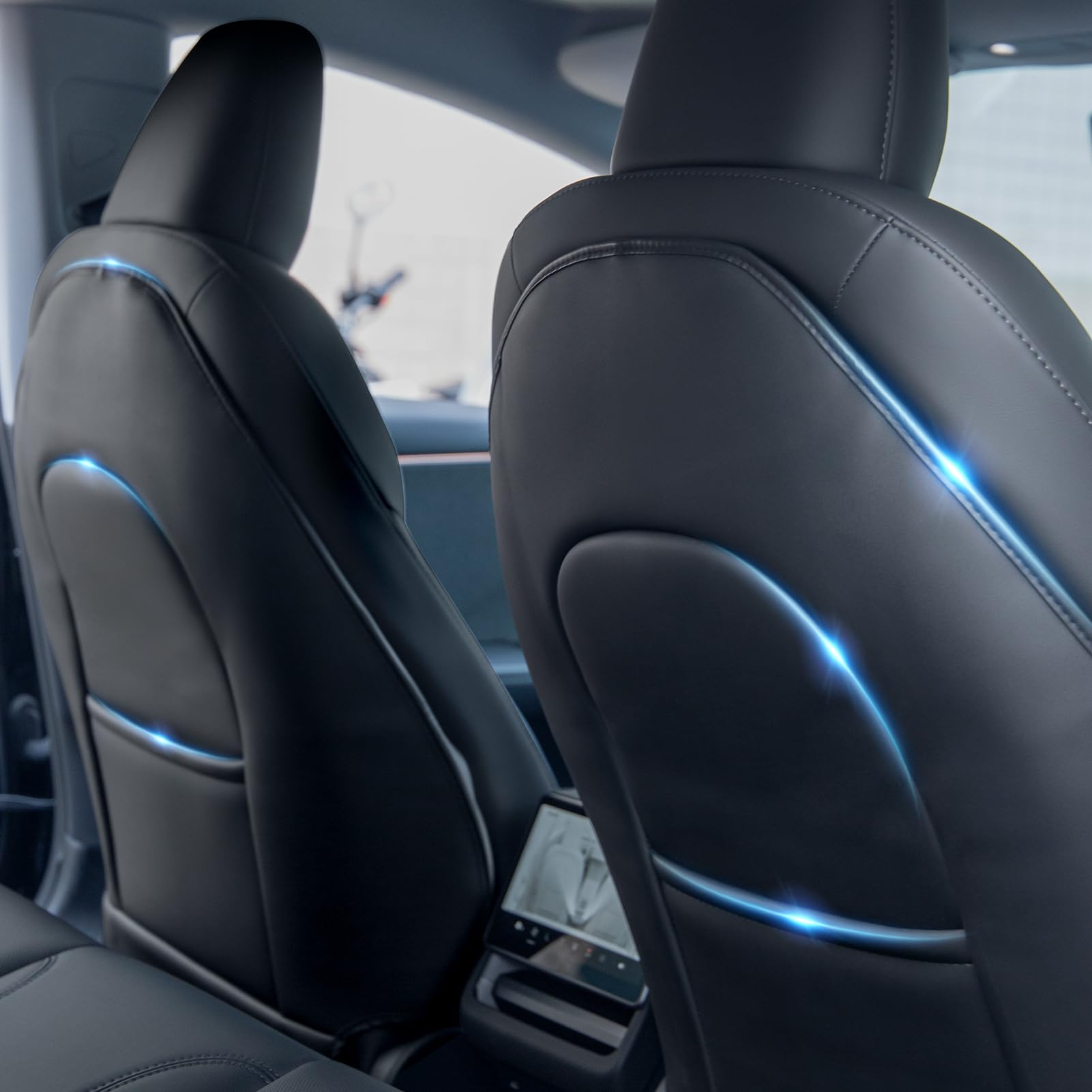 Photo 1 of 2026 Upgraded Leather Seat Back Kick Protector for Tesla Model Y/3/S/X Accessories (Includes 2026 Model Y Juniper & Model 3 Highland), Wear-Resistant Kick Mats with Organizer Pocket (Set of 2)