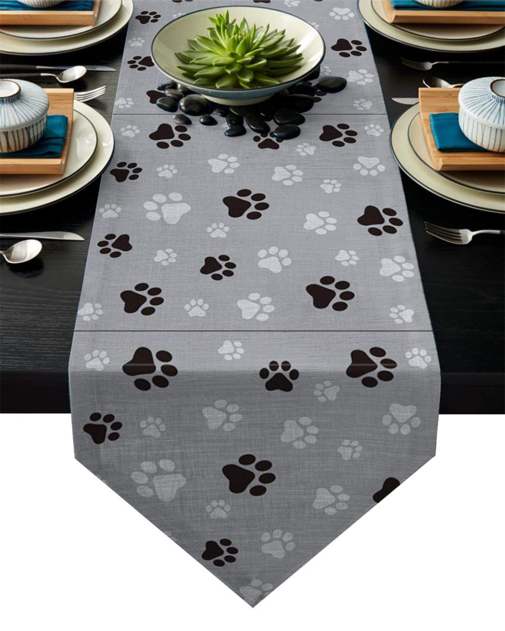 Cllym Dog Paw Black Paw Print Puppy Grey Footprint Table Runner Table Flag Home Party Decorative Tablecloth Table Runners,36x183cm