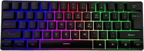 ASHATA 60% Wireless Mechanical Keyboard, 2.4G Gaming Keyboard RGB Backlit 61 Keys Rechargeable, Supports Sleep Mode, Ergonomic Comfort, for PC Laptop