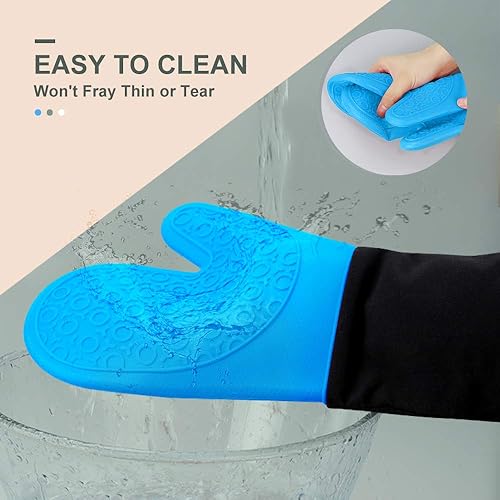 Miniatura 4 de sungwoo Guantes de horno de silicona extralargos, resistentes al calor, con forro acolchado, agarre texturizado antideslizante, perfectos para