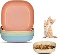 HMDZMR Whisker Fatigue Relief Cat Bowl Set - 6 Inch Wide Shallow Unbreakable Bowls for Cats, Kittens & Small Dogs, 4 Pack Wheat Straw