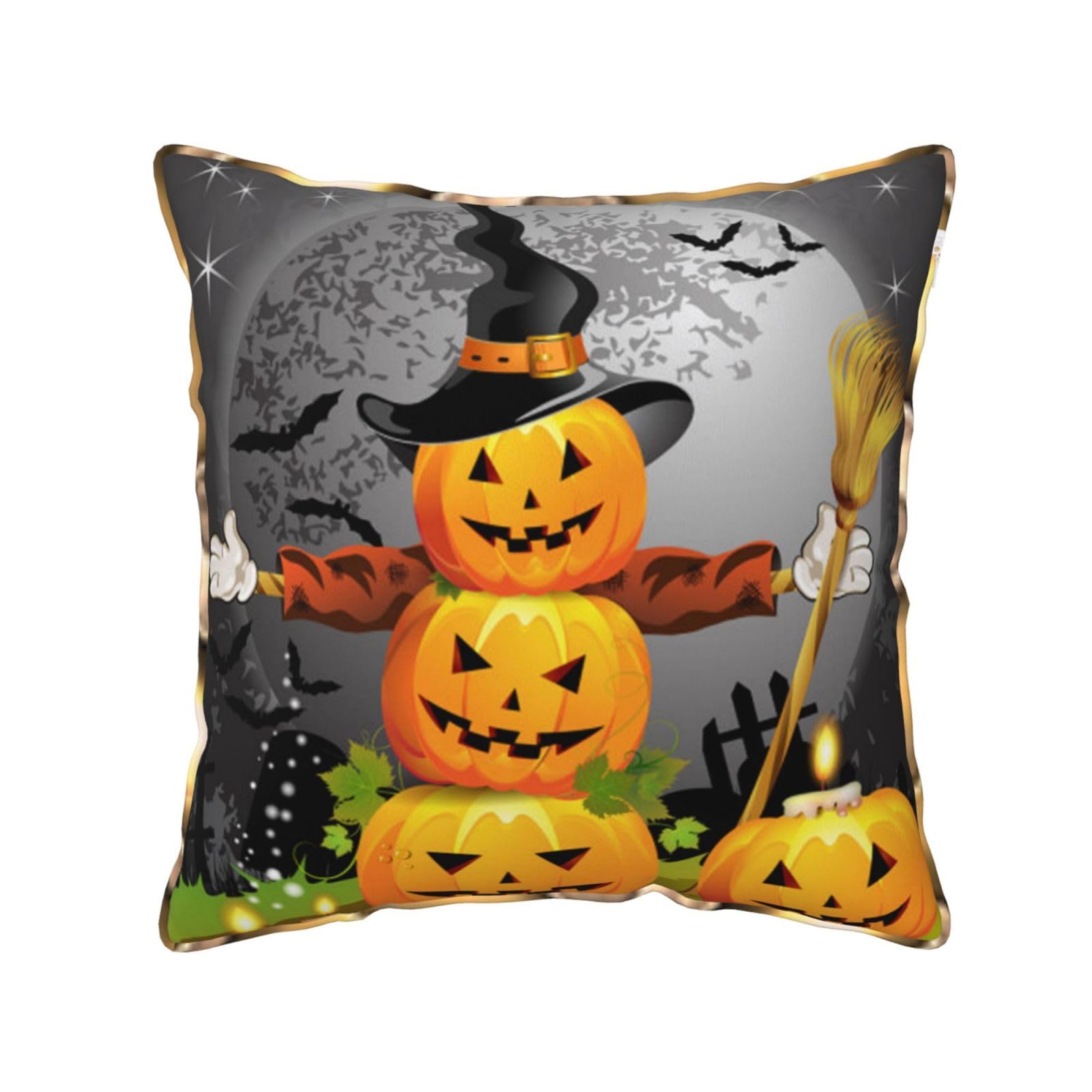 AUBKFELD Halloween Printed Velvet Cushion Cover 40x40 CM with Gold Edging Strip, Square Pillowcase Soft Throw Pillow Covers Case Decorative for Living Room Sofa Couch Bed Bench