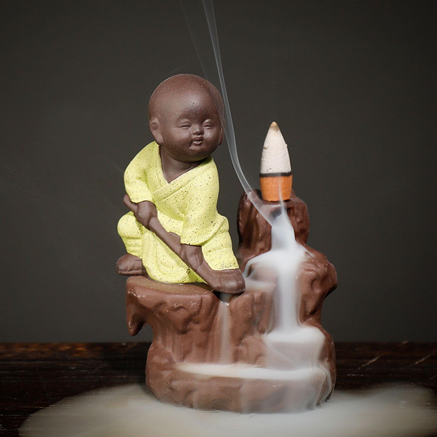 Home Decoration,紫砂倒流香炉 Incense Holder,功夫小子香道摆件创意高山流水小沙弥回流香炉 Incense Holder,-11251