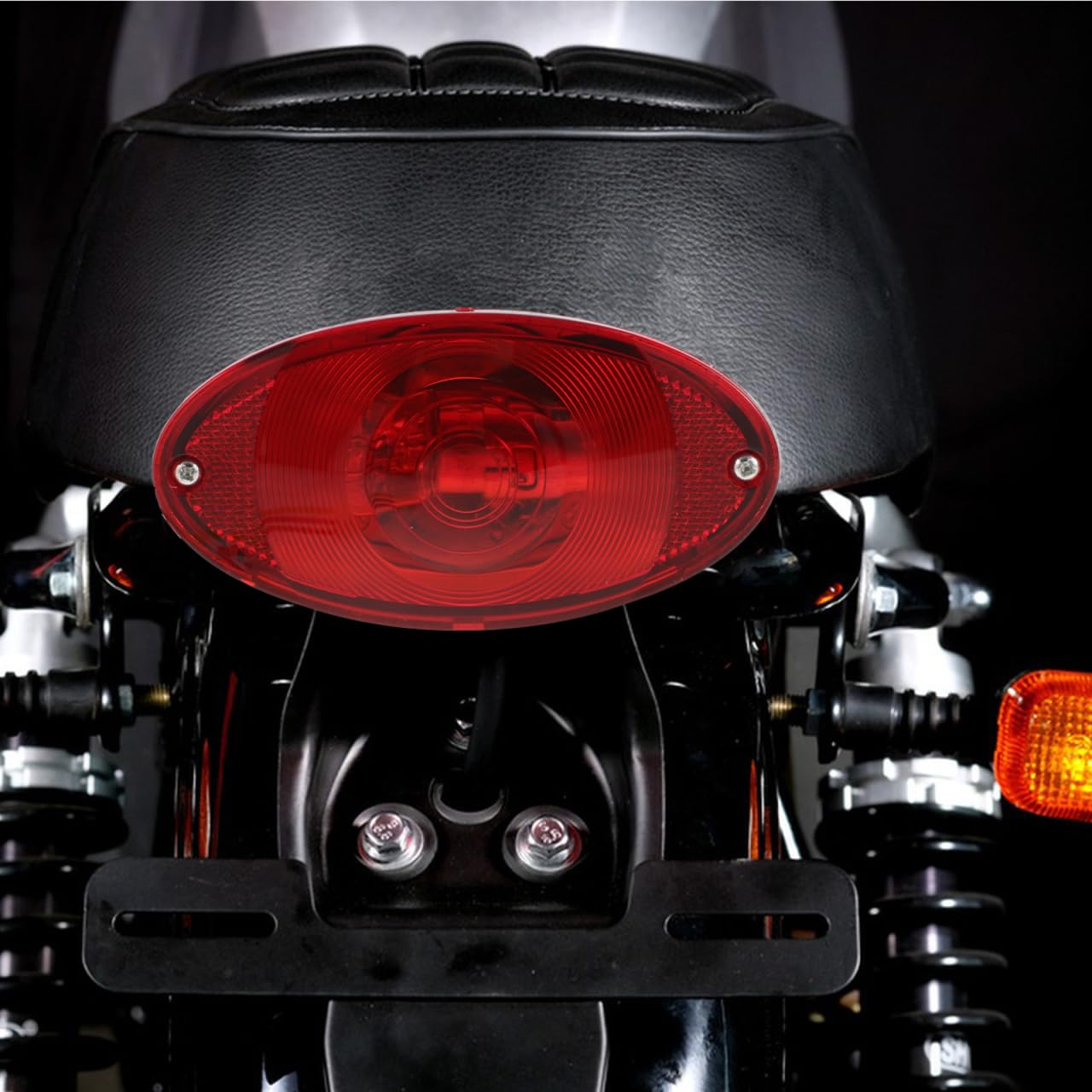 Garneck Feu Arrière Moto Plastique Œil de Chat Vintage Lumière Frein et Position Compatible Remplacement Rapide pour Éclairage Plaque Immatriculation Moto