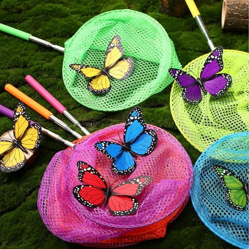 24 Pcs Kids Telescopic Butterfly Fishing Nets Insect Net Bug Net Insect Catching Nets Outdoor Tools for Catching Butterfly Insects Bug Fish Ladybird Nets, Extendable from 15 Inch to 34 Inch (Colorful)