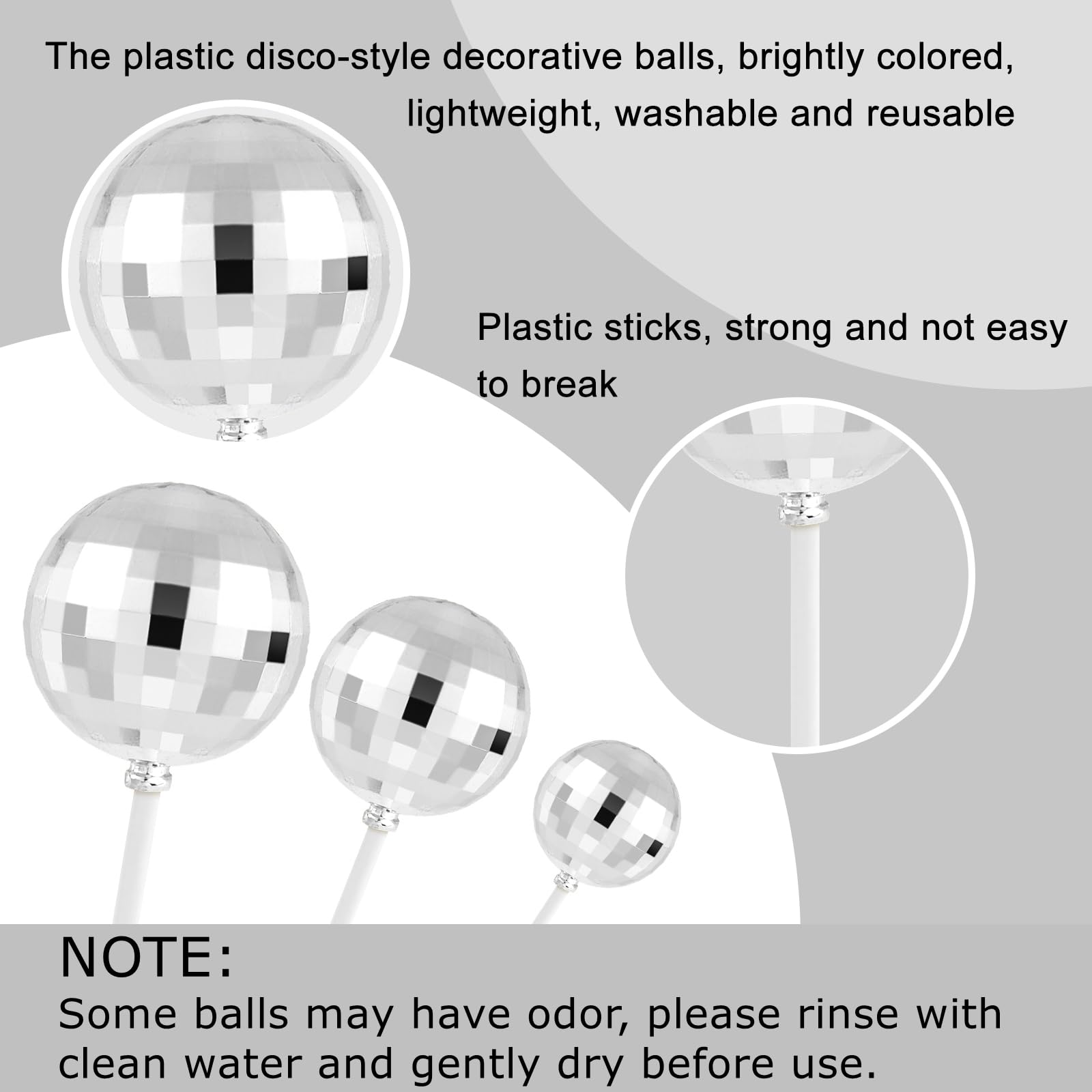 ASTARON 20 Pcs Disco Ball Cake Topper Decorations Sticks Silver Cake Balls Picks Toppers for Birthday Anniversary Disco Retired Theme Party Decorations — view 3