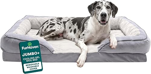 Miniatura 16 de Furhaven - Cama grande de espuma de gel refrescante para perro, comodidad perfecta, sofá de felpa y terciopelo con funda extraíble lavable, color