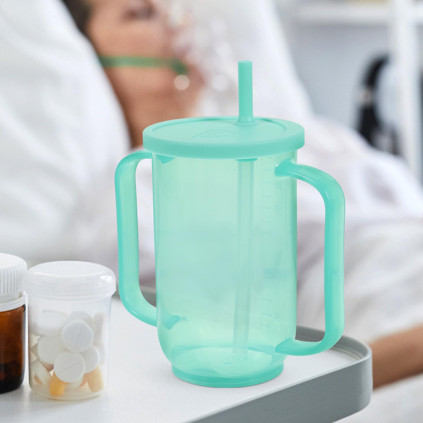 iplusmile Taza para Sorber para Adultos con 2 Asas Vasos De Plástico para Personas Mayores Discapacitadas Vasos para Disfagia A Prueba De Derrames Ayuda para Vivir Taza De Hospital con Tapa