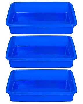 Kuber Industries Plastic 3 Pieces Small Size Stationary Office Tray, File Tray, Document Tray, Paper Tray A4 Documents/Papers/Letters/folders Holder Desk Organizer (Blue) CTKTC134792, Tiered Shelf - image, photos