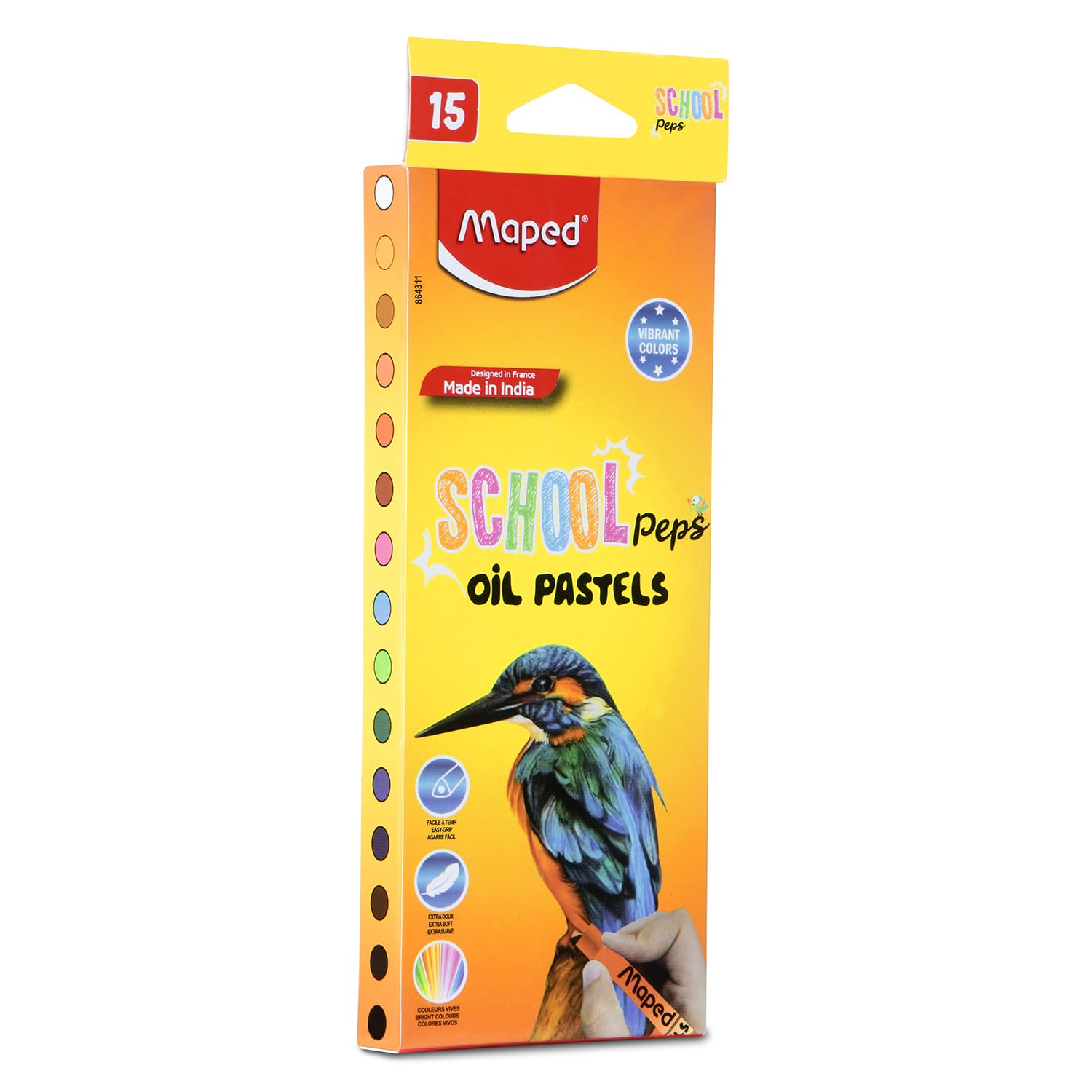 Maped Color'Peps Round Oil Pastels (Pack of 15 Shades, Multicolor)