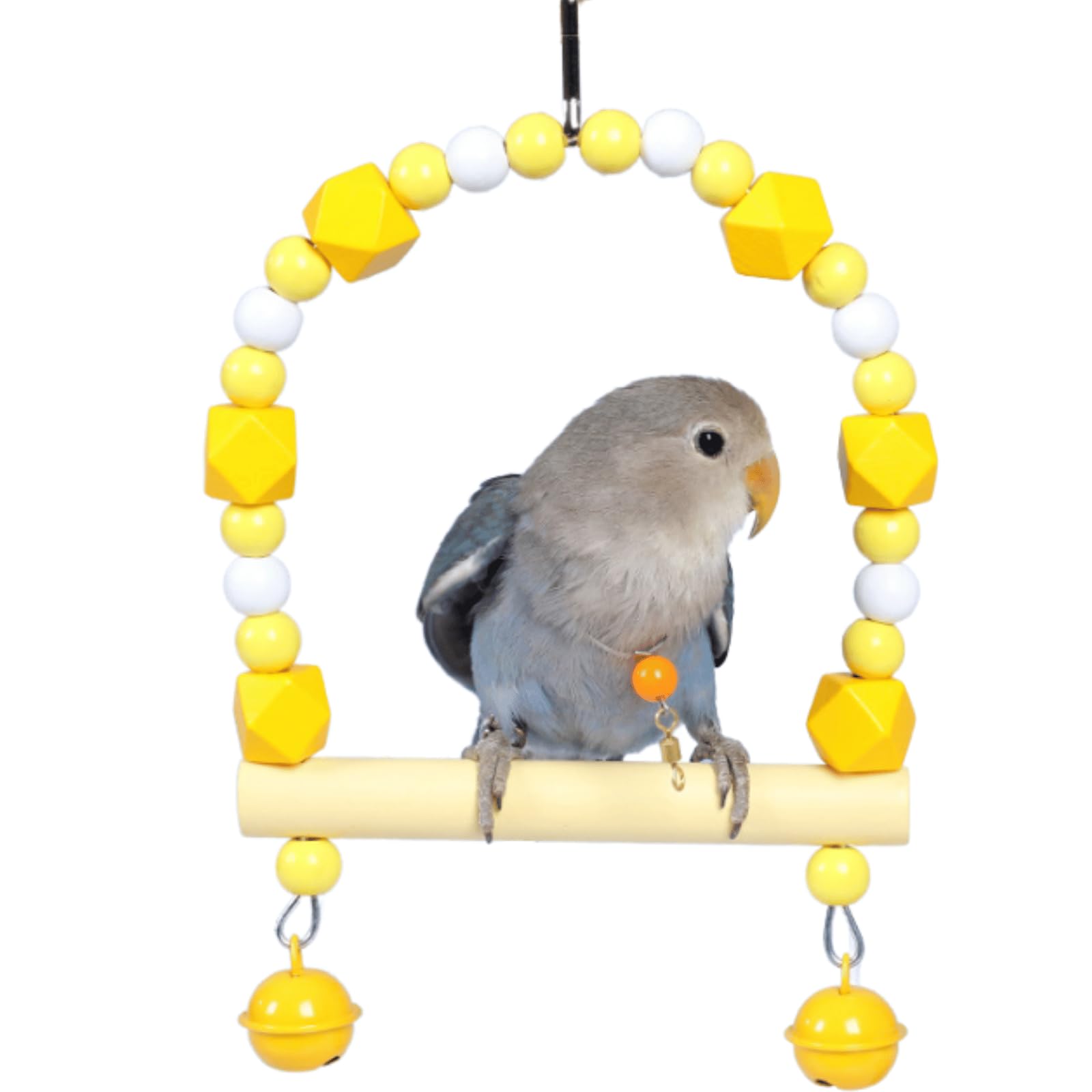Colorful Wooden Bird Swing, Parakeet Swing Toy with Bells, Cockatiel, Lovebird, Budgie, Conure Perch Stand, Bird Cage Accessories to Balance, Exercise, Training (Orange,L)