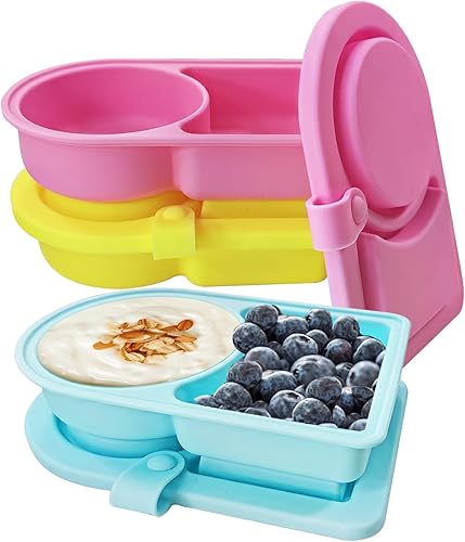 Paquete de 3 recipientes pequeños de silicona con tapas para bebé, contenedores reutilizables de almacenamiento de alimentos para niños, contenedor