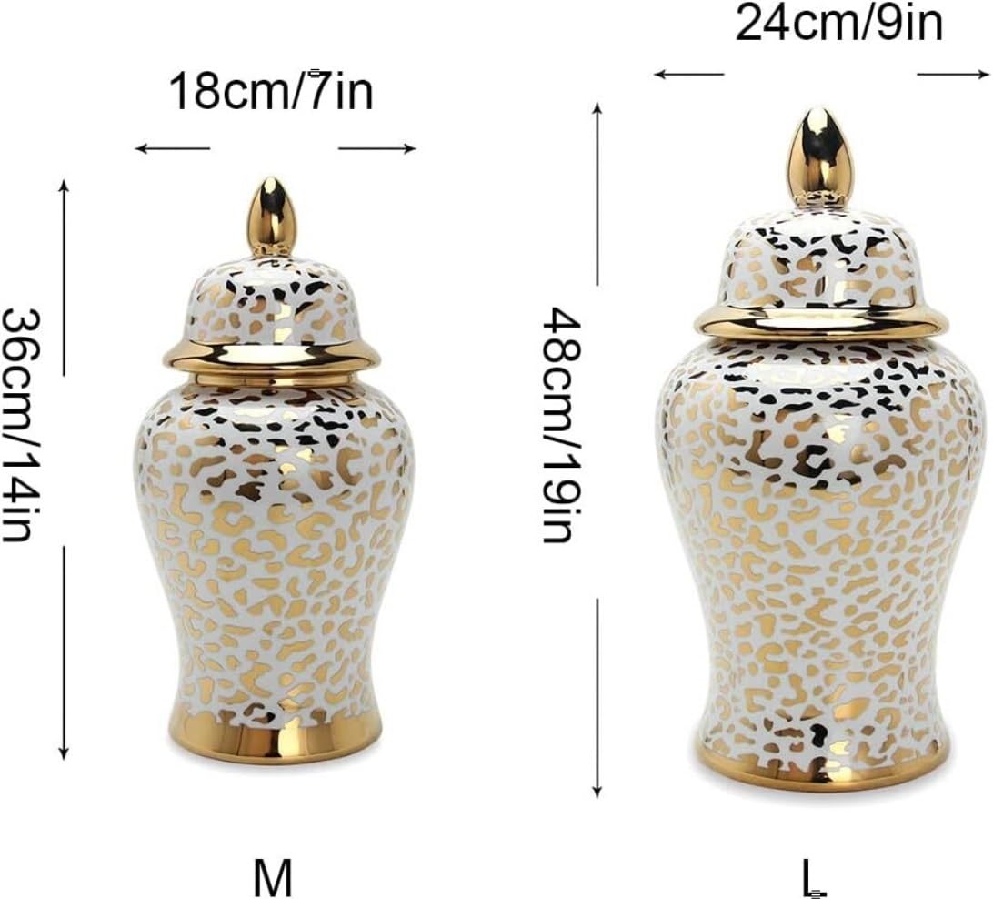 Wazon na imbir, wazon, słoik do przechowywania, złoty ceramiczny słoik na imbir z pokrywką, dekoracyjna porcelanowa doniczka, słoik świątynny z pokrywką (kolor: A, A,A-24 * 48cm