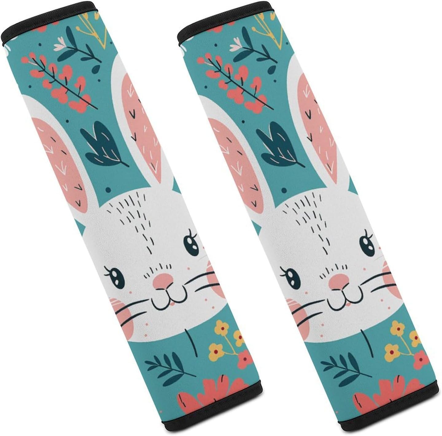 2 PCS Super Soft Car Seat Belt Pad, Cute Cartoon Rabbit Pattern Printed Waterproof Sweat-Absorbing Seat Belt Covers Backpack Shoulder Pad for All Car Seats Baby Strollers