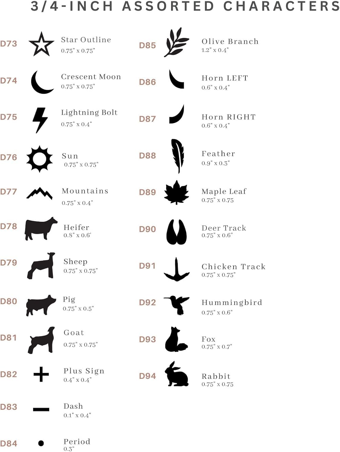 3/4" Assorted Mini Steel Branding Irons Kit for Hats, Wood Burning, DIY Beginner Adult Crafts Bullet Points