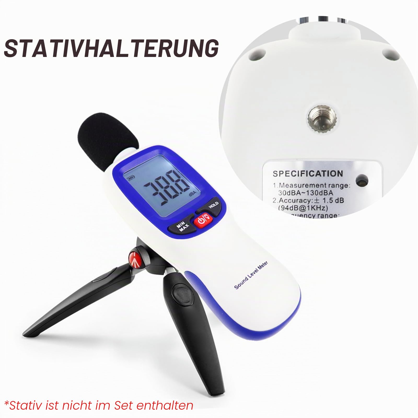 Digital Schallpegelmesser, Schallpegelmessgerät mit Bluetooth-fähiges, Dezibel Messgerät 30~130dBA Bereich MAX/MIN Datenhold mit LCD-Display und Hintergrundbeleuchtung für Zuhause, Schule
