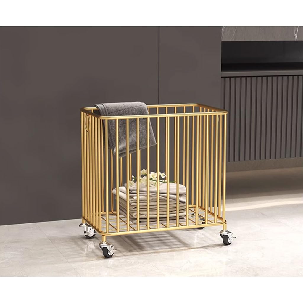 Kosz na Pranie Rollende wasmand met wielen Metalen wasmand Winkelwagen Nordic Luxe Basketbal Speelgoed Opbergorganisator Bak Badkamer Vuile Kleren Mand voor Sportuitrusting Pojemnik