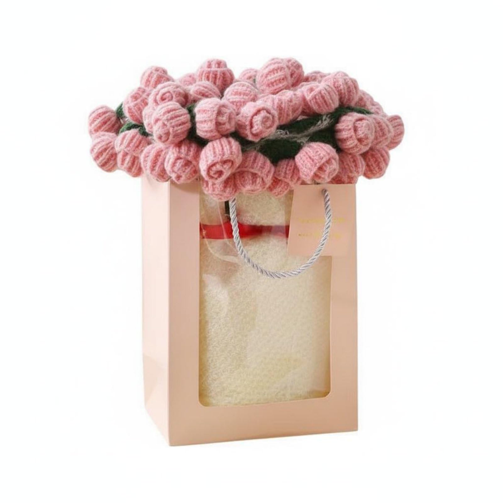 Manta Ramo de Flores Multiusos Manta de Punto con Rosas 3D Suave y Transpirable Cubrecama Floral Tejida para Dormitorio, Rosa, Caja+Regalo+22+Flores