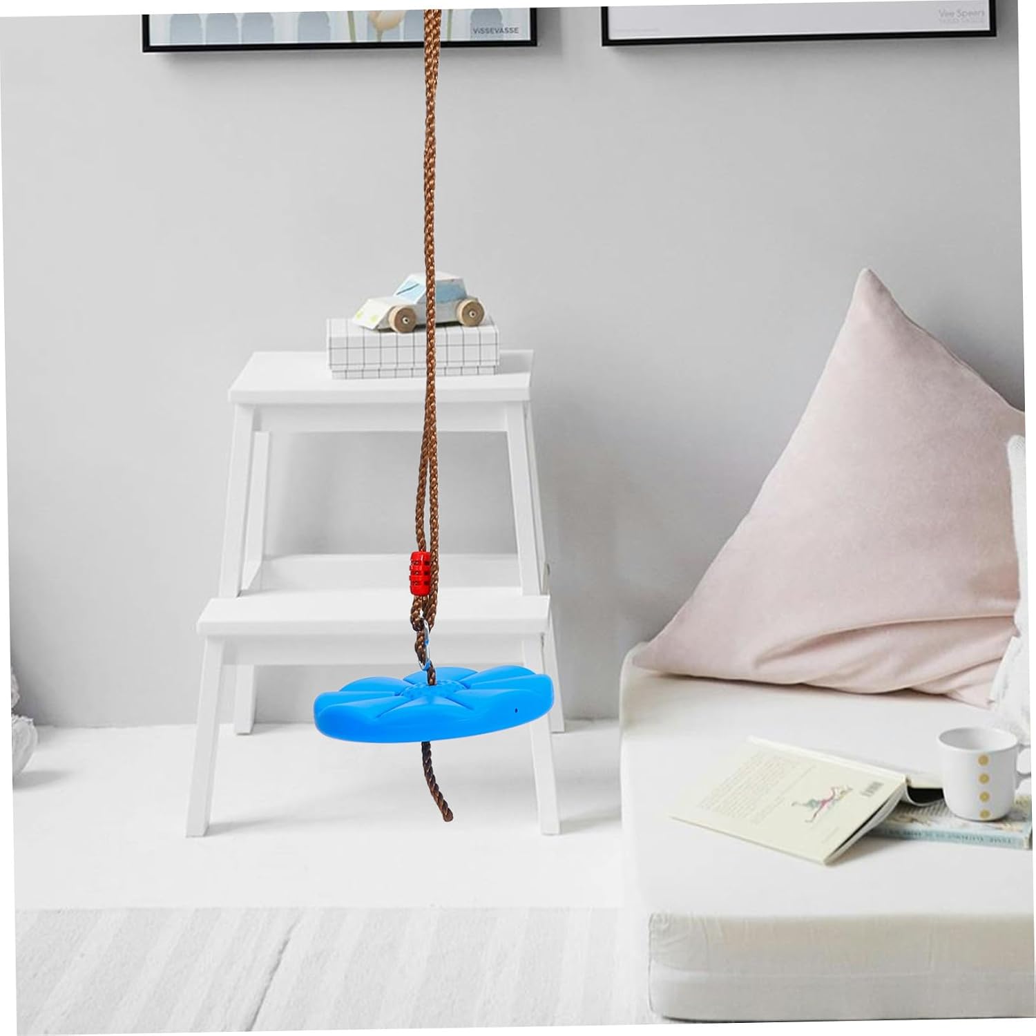 S Outdoor Plastic Hanging Swing Disc with Octagonal Petal Design Thick Blue Seat for Indoor Garden Playground Use Smooth Safe Surface for Rest and Play
