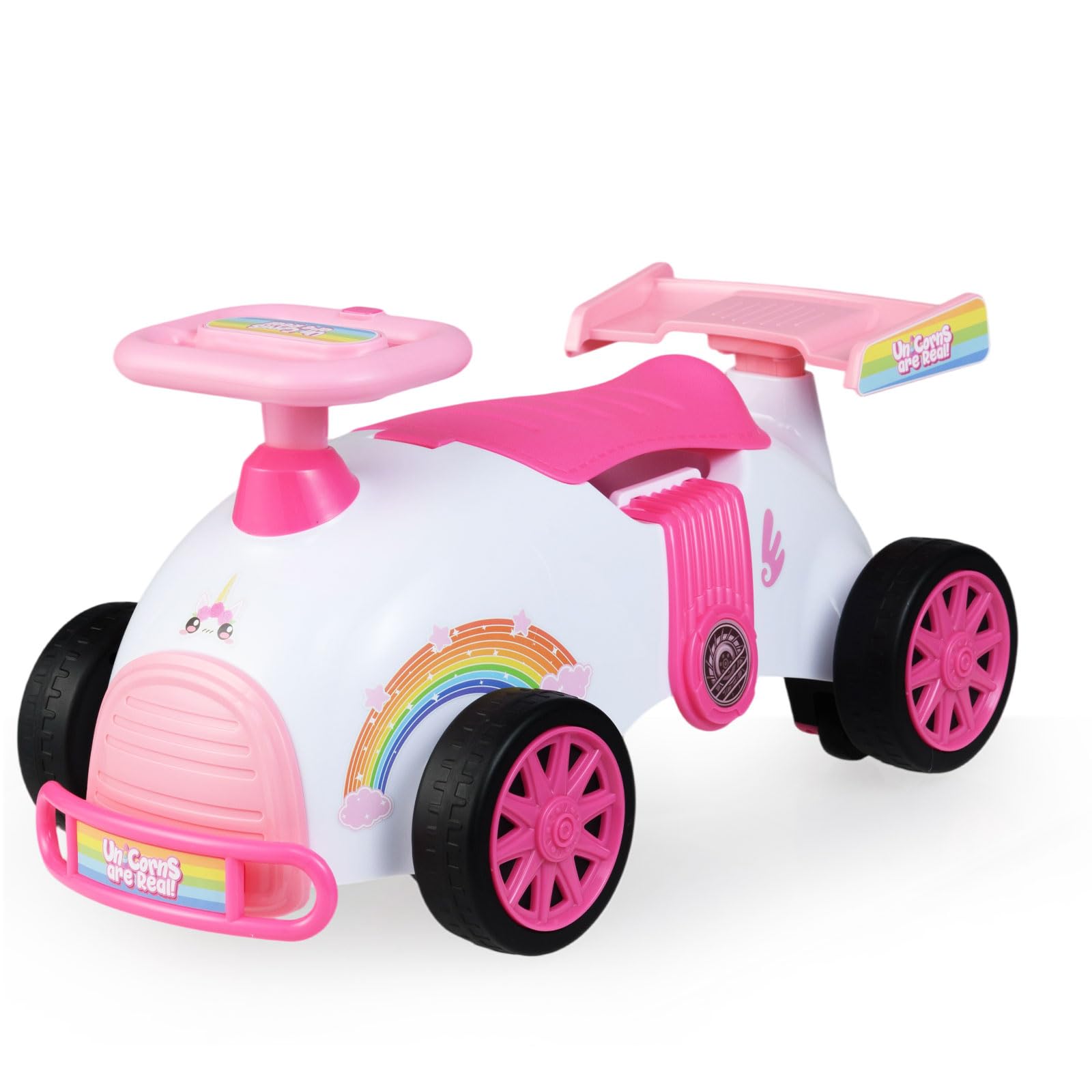 COSTWAY Coche de Correpasillos para Niños, Coche Deslizante de Pie a Suelo con Música y Almacenaje Bajo Asiento, Cochecito Infantil con Ruedas Universales para Niños de 19 a 36 Meses (Unicornio)