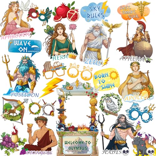Greek Mythology Photo Booth Props, 25pcs Olympian Gods Photo Booth Props, Htabiol Greek Mythology Party Decorations, Ancient Greece Decor, Fit for Olympian Gods Birthday Party, Toga Party Decorations