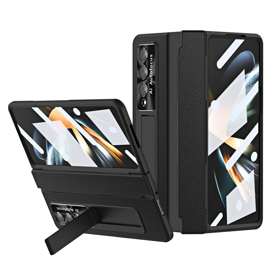 Étui de protection Galaxy Z Fold 6 noir en cuir rigide premium avec béquille