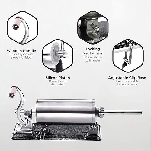 Miniatura 3 de MASTER FENG Embutidora de salchichas  Máquina de cocina de llenado de carne horizontal de acero inoxidable hecha en casa con 8 tubos de relleno (6