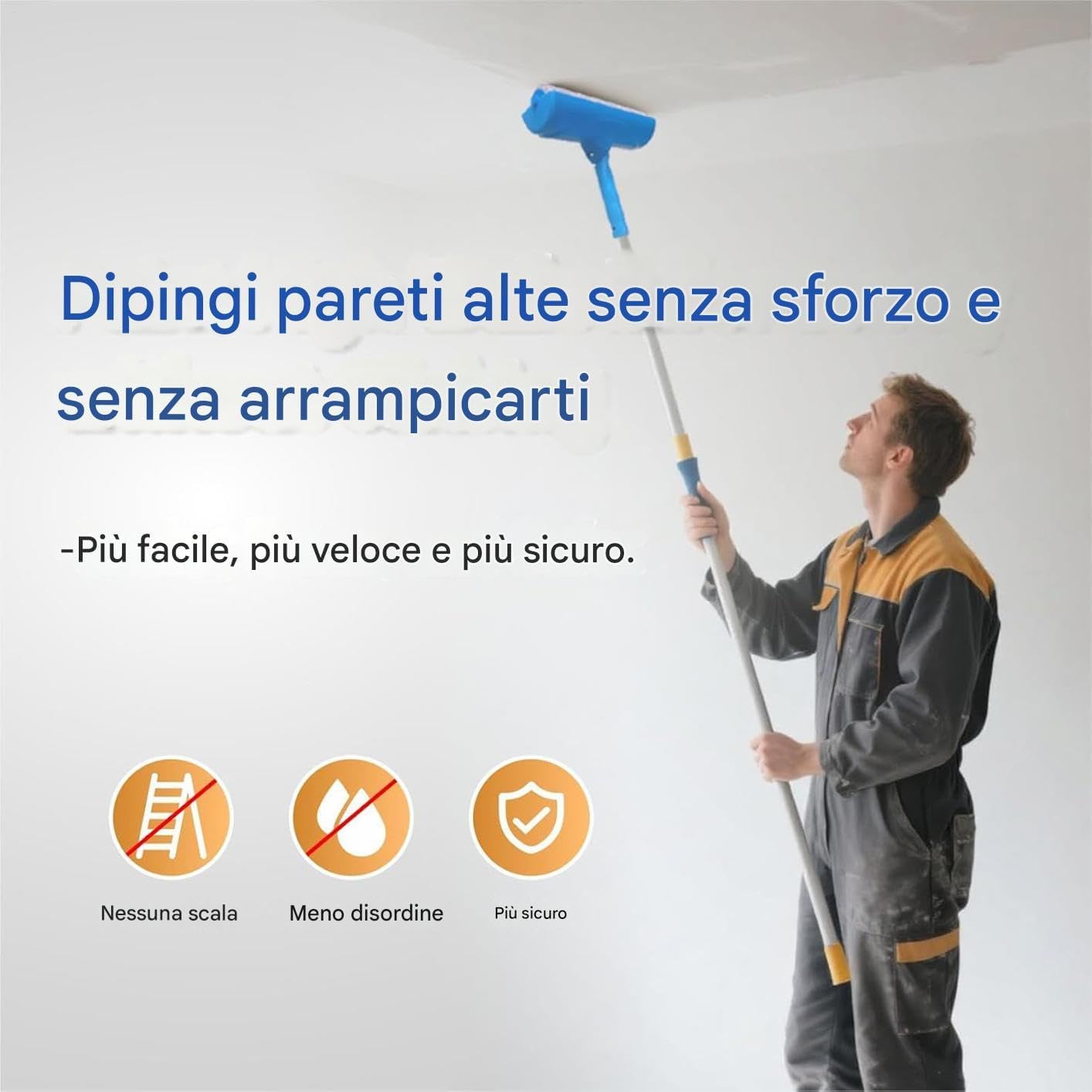 High-Du - Juego de rodillos de pintura para pared, aplicador antigoteo con escudo, ideal para techos altos, cocina, baño, interior de piel Ga, sala de estar, armario, hogar y mural.