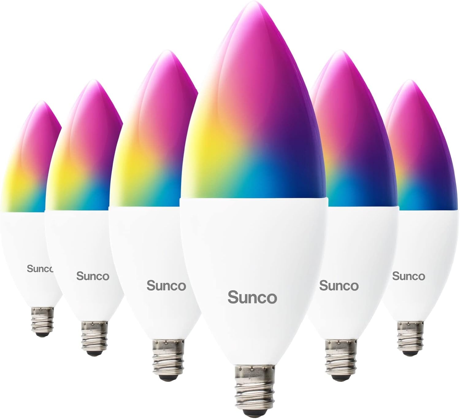 Sunco 6 Pack WiFi LED Smart Bulb, B11 Candelabra, 4.5W, E12 Base, Color Changing (RGB & CCT), Dimmable, Compatible with Amazon Alexa & Google Assistant - No Hub Required