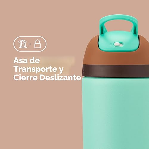 Miniatura 4 de Owala Botella de Agua de Acero Inoxidable con Aislamiento Flip para Niños con Pajita y Tapa con Seguro, 14 Onzas, Marrón/Verde Azulado