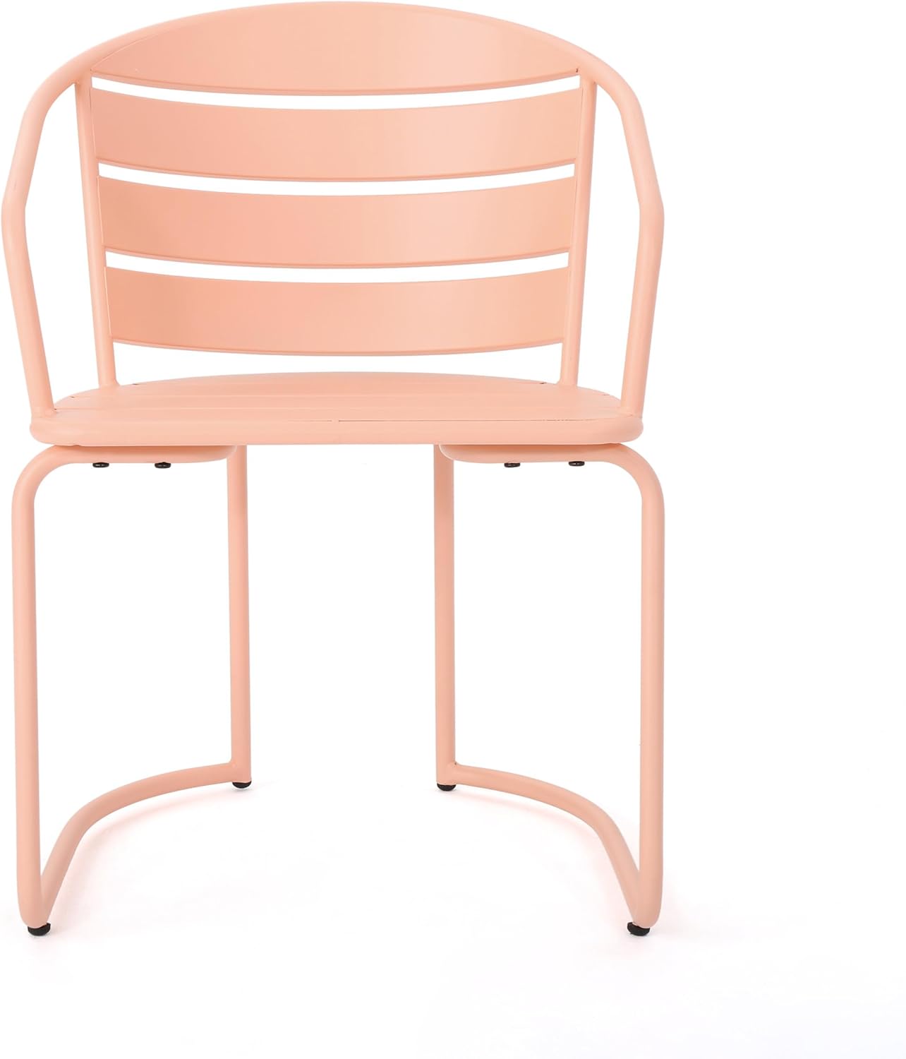 Merax Bistro Table and Chairs Set of 2 Retro Iron Outdoor Dining Table Armchairs Oval Tabletop All-Weather Bistro Set for Porch Patio Balcony Lawn Garden (Coral Pink)