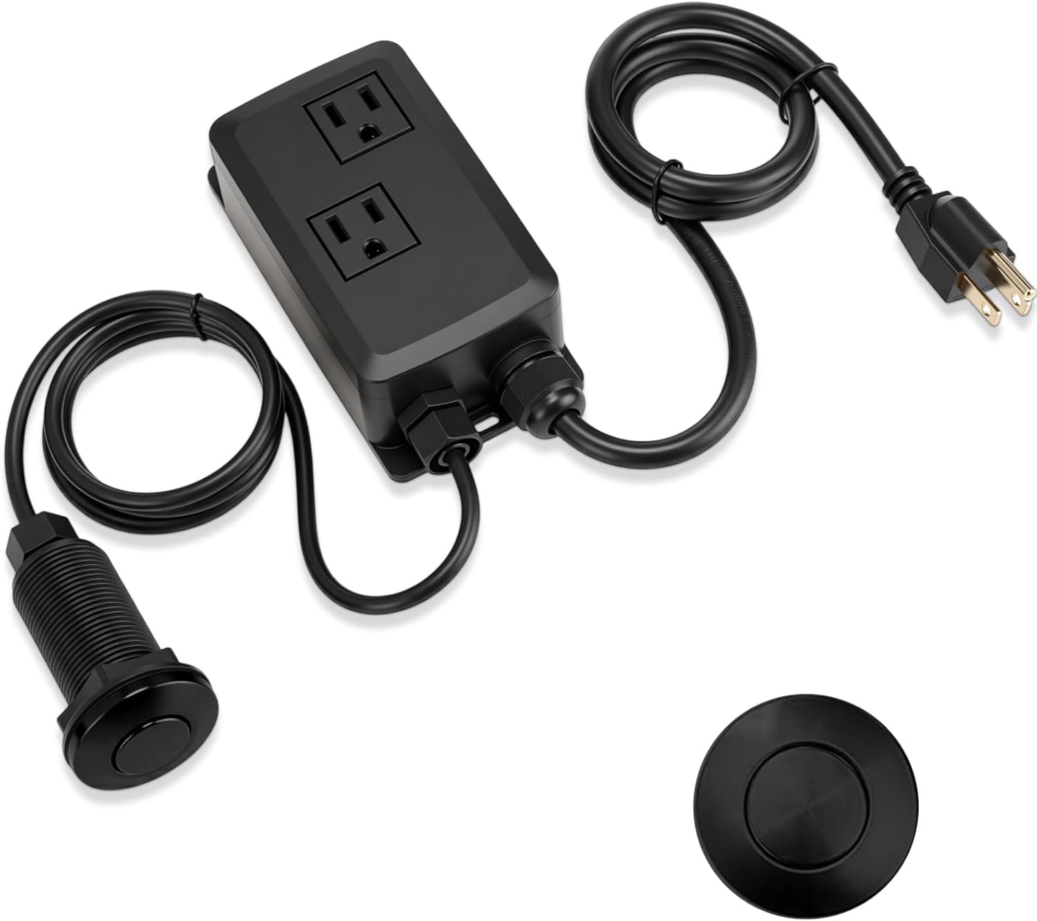 Relaxweex Garbage Disposal Air Switch Kit Wireless Sink Top Garbage Disposal Button Stainless Steel/On/Off Waterproof Button Kit with Long Switch Matte UL Listed(Dual Outlet,Black,Long/3.6")